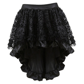 Halloween Disfraz Medieval Escocia Falda de Encaje Multicapa Gótico Steampunk Falda Negra para Adultos Femenino